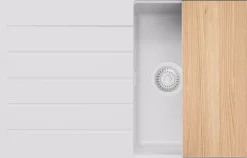 PRIMAGRAN Evier Cuisine en Granit Tout Blanc 78x50cm, Lavabo 1 bac + Accessoires, Évier à Encastrer au meuble 45cm