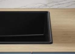 PRIMAGRAN Evier Cuisine en Granit Noir 78x50cm, Lavabo 1 bac + Kit de Vidage + Accessoires, Évier à Encastrer au meuble 45cm