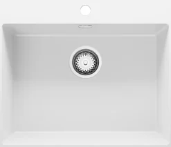 PRIMAGRAN Evier Cuisine en Granit Blanc 58x50cm, Lavabo 1 bac + Kit de Vidage, Évier à Encastrer au meuble 60cm - Riga