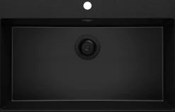 PRIMAGRAN Evier Cuisine en Granit Tout Noir 78x50cm, Lavabo 1 bac + Kit de Vidage, Évier à Encastrer au meuble 80cm - Riga