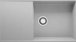 PRIMAGRAN Evier Cuisine en Granit Gris 90x50cm, Lavabo 1 bac + Kit de Vidage, Évier à Encastrer au meuble 60cm - Ibiza