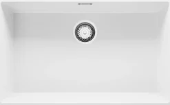 PRIMAGRAN Evier Cuisine en Granit Blanc 76x47cm, Lavabo 1 bac + Kit de Vidage, Évier à Encastrer au meuble 80cm - London Slim