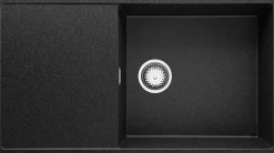 PRIMAGRAN Evier Cuisine en Granit Graphite 90x50cm, Lavabo 1 bac + Kit de Vidage, Évier à Encastrer au meuble 60cm - Ibiza