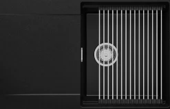 PRIMAGRAN Evier Cuisine en Granit Noir 78x50cm, Lavabo 1 bac + Kit de Vidage + Accessoires, Évier à Encastrer au meuble 50cm