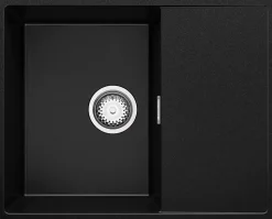 PRIMAGRAN Evier Cuisine en Granit Noir 62x50cm, Lavabo 1 bac + Kit de Vidage, Évier à Encastrer au meuble 45cm - Ibiza