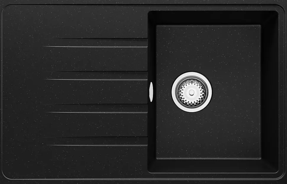 PRIMAGRAN Evier Cuisine en Granit Noir Métallisé 78x50cm, Lavabo 1 bac + Kit de Vidage, Évier à Encastrer au meuble 45cm - Milan