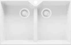 PRIMAGRAN Evier Cuisine en Granit Tout Blanc 78x50cm, Lavabo 2 bacs + Accessoires, Évier à Encastrer au meuble 80cm