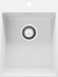 PRIMAGRAN Evier Cuisine en Granit Blanc 38x50cm, Lavabo 1 bac + Kit de Vidage, Évier à Encastrer au meuble 40cm - Riga