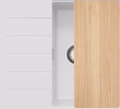 PRIMAGRAN Evier Cuisine en Granit Blanc 55x50cm, Lavabo 1 bac + Kit de Vidage + Accessoires, Évier à Encastrer au meuble 40cm