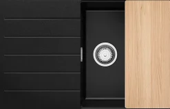 PRIMAGRAN Evier Cuisine en Granit Noir 78x50cm, Lavabo 1 bac + Kit de Vidage + Accessoires, Évier à Encastrer au meuble 50cm