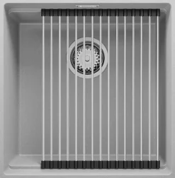 PRIMAGRAN Evier Sous Plan Gris 46x47cm, Evier en Granit 1 bac + Kit de Vidage + Accessoires, Évier au meuble 50cm - Prague