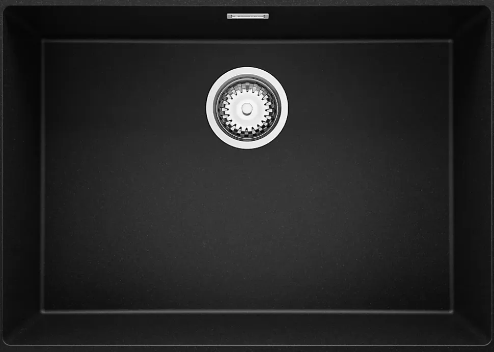 PRIMAGRAN Evier Sous Plan Noir 66x47cm, Evier en Granit 1 bac + Kit de Vidage, Évier au meuble 70cm - London
