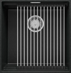 PRIMAGRAN Evier Sous Plan Graphite 46x47cm, Evier en Granit 1 bac + Kit de Vidage + Accessoires, Évier au meuble 50cm - Prague