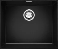 PRIMAGRAN Evier Sous Plan Noir 56x47cm, Evier en Granit 1 bac + Kit de Vidage, Évier au meuble 60cm - London