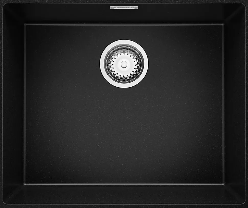 PRIMAGRAN Evier Sous Plan Noir 56x47cm, Evier en Granit 1 bac + Kit de Vidage, Évier au meuble 60cm - London