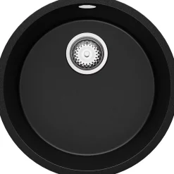 PRIMAGRAN Evier Sous Plan Noir 46x46cm, Evier en Granit 1 bac + Kit de Vidage, Évier au meuble 50cm - La Valette