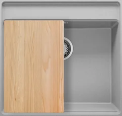 PRIMAGRAN Evier Sous Plan Gris 56x53cm, Evier en Granit 1 bac + Kit de Vidage + Planche à Découper, Évier au meuble 60cm - Bergen