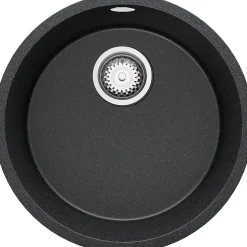 PRIMAGRAN Evier Sous Plan Graphite 46x46cm, Evier en Granit 1 bac + Kit de Vidage, Évier au meuble 50cm - La Valette