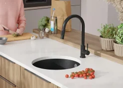 PRIMAGRAN Evier Sous Plan Graphite 46x46cm, Evier en Granit 1 bac + Kit de Vidage, Évier au meuble 50cm - La Valette