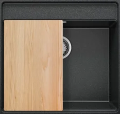 PRIMAGRAN Evier Sous Plan Graphite 56x53cm, Evier en Granit 1 bac + Kit de Vidage + Accessoires, Évier au meuble 60cm - Bergen