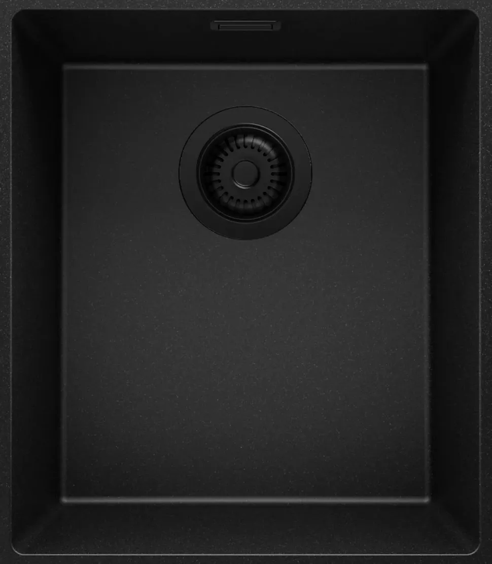 PRIMAGRAN Evier Sous Plan Tout Noir 41x47cm, Evier en Granit 1 bac + Kit de Vidage, Évier au meuble 45cm - London
