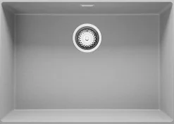 PRIMAGRAN Evier Sous Plan Gris 66x47cm, Evier en Granit 1 bac + Kit de Vidage, Évier au meuble 70cm - London