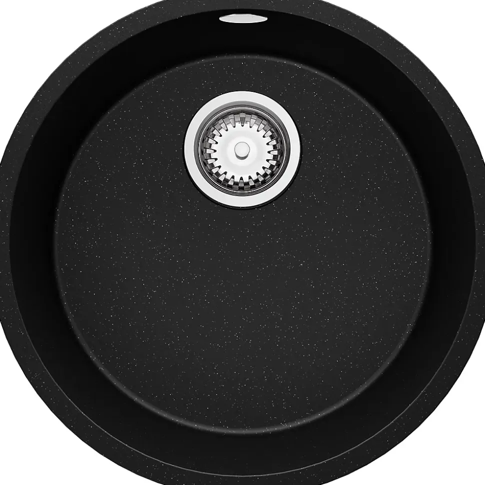 PRIMAGRAN Evier Sous Plan Noir Métallisé 46x46cm, Evier en Granit 1 bac + Kit de Vidage, Évier au meuble 50cm - La Valette