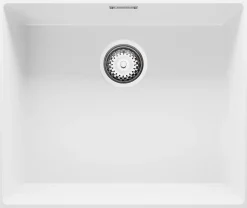 PRIMAGRAN Evier Sous Plan Blanc 56x47cm, Evier en Granit 1 bac + Kit de Vidage, Évier au meuble 60cm - London