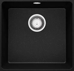PRIMAGRAN Evier Sous Plan Noir Métallisé 46x44cm, Evier en Granit 1 bac + Kit de Vidage, Évier au meuble 50cm - Venise Easy