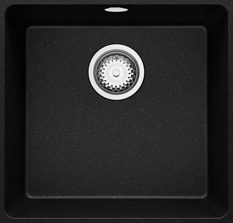 PRIMAGRAN Evier Sous Plan Noir Métallisé 46x44cm, Evier en Granit 1 bac + Kit de Vidage, Évier au meuble 50cm - Venise Easy