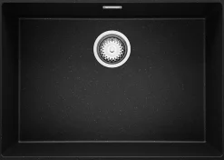 PRIMAGRAN Evier Sous Plan Noir Métallisé 66x47cm, Evier en Granit 1 bac + Kit de Vidage, Évier au meuble 70cm - London