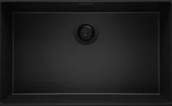 PRIMAGRAN Evier Sous Plan Tout Noir 76x47cm, Evier en Granit 1 bac + Kit de Vidage, Évier au meuble 80cm - London