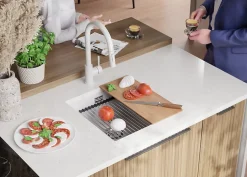 PRIMAGRAN Evier Sous Plan Blanc 46x47cm, Evier en Granit 1 bac + Kit de Vidage + Accessoires, Évier au meuble 50cm - Prague