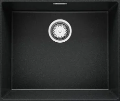PRIMAGRAN Evier Sous Plan Graphite 56x47cm, Evier en Granit 1 bac + Kit de Vidage, Évier au meuble 60cm - London