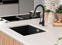 PRIMAGRAN Evier Sous Plan Graphite 56x47cm, Evier en Granit 1 bac + Kit de Vidage, Évier au meuble 60cm - London