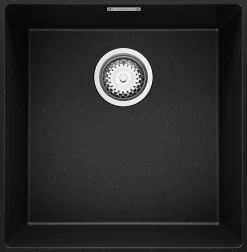 PRIMAGRAN Evier Sous Plan Noir Métallisé 46x47cm, Evier en Granit 1 bac + Kit de Vidage, Évier au meuble 50cm - London