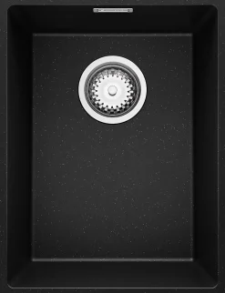 PRIMAGRAN Evier Sous Plan Noir Métallisé 36x47cm, Evier en Granit 1 bac + Kit de Vidage, Évier au meuble 40cm - London