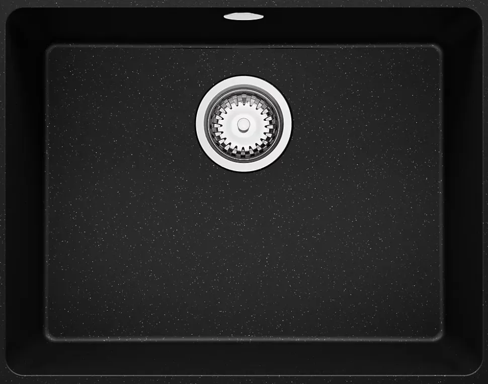 PRIMAGRAN Evier Sous Plan Noir Métallisé 56x44cm, Evier en Granit 1 bac + Kit de Vidage, Évier au meuble 60cm - Venise Easy
