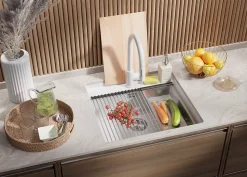 PRIMAGRAN Evier Sous Plan Blanc 56x53cm, Evier en Granit 1 bac + Kit de Vidage + Accessoires, Évier au meuble 60cm - Bergen