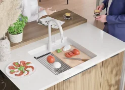 PRIMAGRAN Evier Sous Plan Blanc 56x53cm, Evier en Granit 1 bac + Kit de Vidage + Accessoires, Évier au meuble 60cm - Bergen