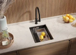 PRIMAGRAN Evier Sous Plan Graphite 36x47cm, Evier en Granit 1 bac + Kit de Vidage + Accessoires, Évier au meuble 40cm - Prague