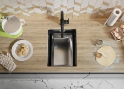 PRIMAGRAN Evier Sous Plan Graphite 36x47cm, Evier en Granit 1 bac + Kit de Vidage + Accessoires, Évier au meuble 40cm - Prague