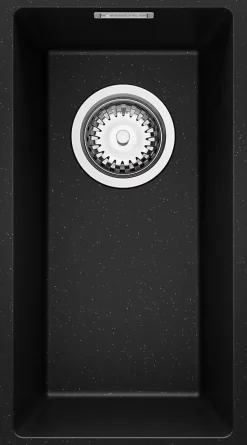 PRIMAGRAN Evier Sous Plan Noir Métallisé 26x47cm, Evier en Granit 1 bac + Kit de Vidage, Évier au meuble 30cm - London