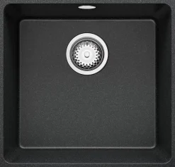 PRIMAGRAN Evier Sous Plan Graphite 46x44cm, Evier en Granit 1 bac + Kit de Vidage, Évier au meuble 50cm - Venise Easy
