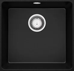 PRIMAGRAN Evier Sous Plan Noir 46x44cm, Evier en Granit 1 bac + Kit de Vidage, Évier au meuble 50cm - Venise Easy