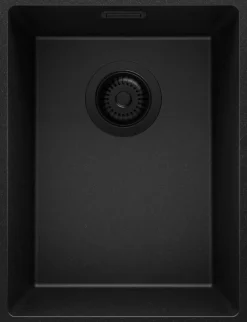 PRIMAGRAN Evier Sous Plan Tout Noir 36x47cm, Evier en Granit 1 bac + Kit de Vidage, Évier au meuble 40cm - London