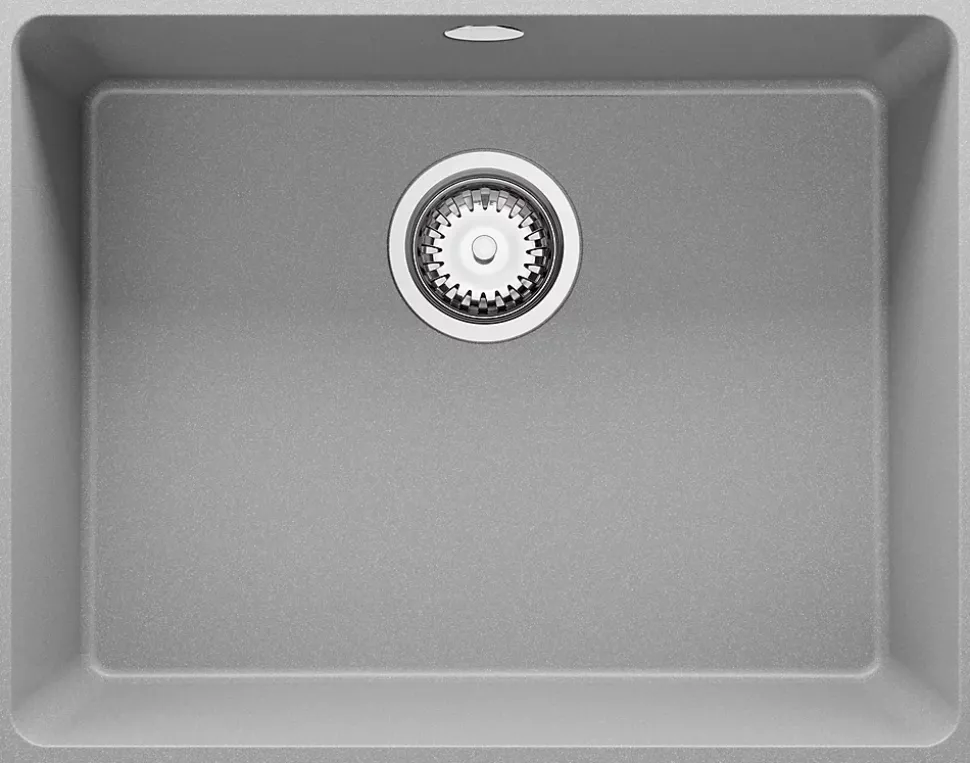 PRIMAGRAN Evier Sous Plan Gris 56x44cm, Evier en Granit 1 bac + Kit de Vidage, Évier au meuble 60cm - Venise Easy