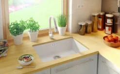 PRIMAGRAN Evier Sous Plan Blanc 66x47cm, Evier en Granit 1 bac + Kit de Vidage, Évier au meuble 70cm - London