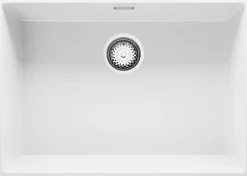 PRIMAGRAN Evier Sous Plan Blanc 66x47cm, Evier en Granit 1 bac + Kit de Vidage, Évier au meuble 70cm - London