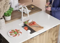 PRIMAGRAN Evier Sous Plan Blanc 36x47cm, Evier en Granit 1 bac + Kit de Vidage + Accessoires, Évier au meuble 40cm - Prague